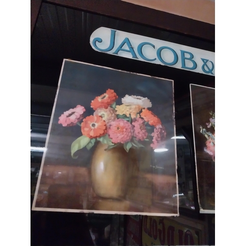 167 - 1930's Jacob and Co's Cream crackers reverse painted glass advertising sign in original wooden frame... 