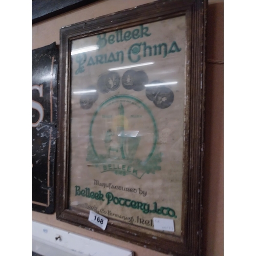 168 - Belleek Parian China framed advertising print. {45 cm H x 34 cm W}.