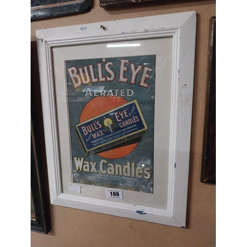 169 - Bull's Eye Wax Candles framed advertising print. {50 cm H x 37 cm W}.