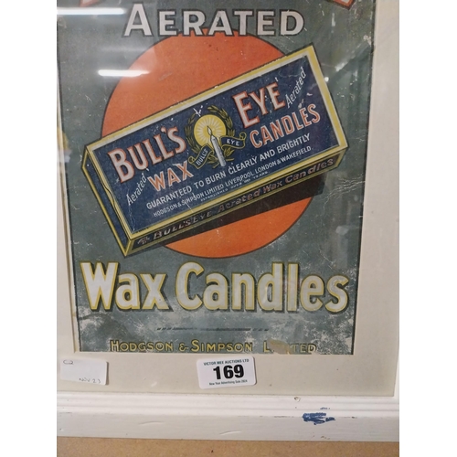 169 - Bull's Eye Wax Candles framed advertising print. {50 cm H x 37 cm W}.