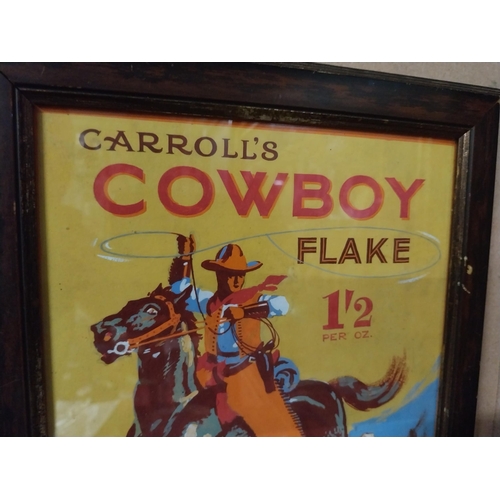 170 - Carrolls Cowboy Tobacco framed advertising print. {23 cm H x 28 cm W}.