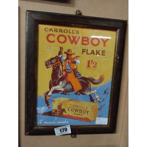 170 - Carrolls Cowboy Tobacco framed advertising print. {23 cm H x 28 cm W}.