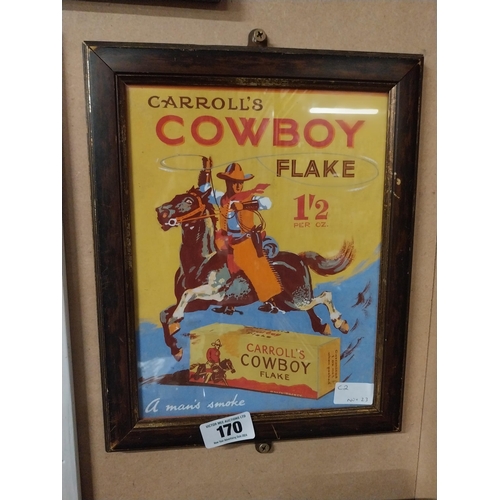 170 - Carrolls Cowboy Tobacco framed advertising print. {23 cm H x 28 cm W}.