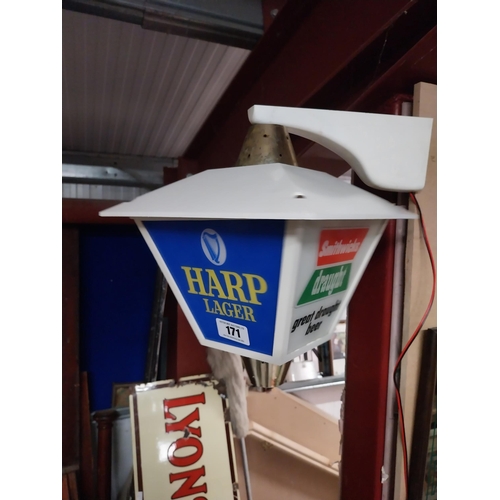 171 - Guinness, Phoenix, Harp and Smithwicks Perspex light up advertising lantern with original wall brack... 