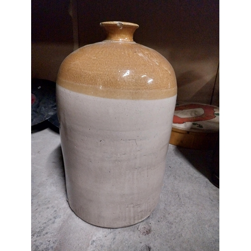 173 - Four gallon stoneware flagon. {48 cm H x 27 cm Dia.}.