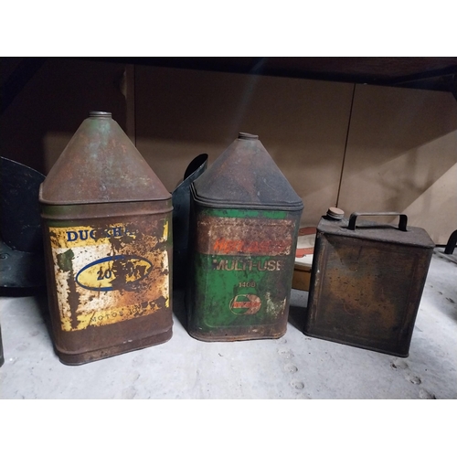 174 - Three oil drums - Esso Agricastrol, Duckham's and another. {51 cm H x 26 cm W x 26 cm D} and {32 cm ... 