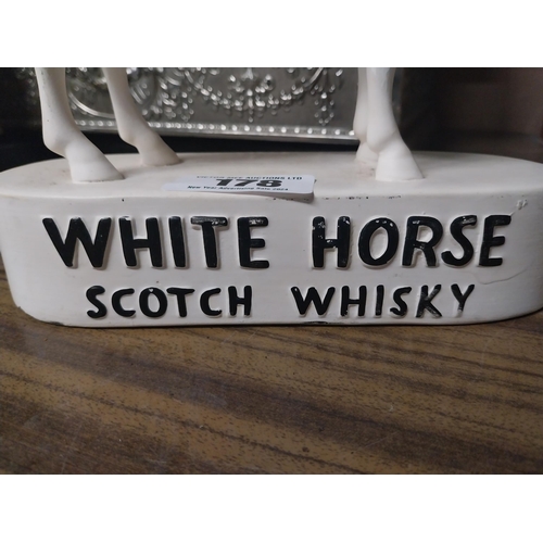 178 - White Horse Scotch Whiskey ceramic advertising horse. {22cm H X 21cm W}.