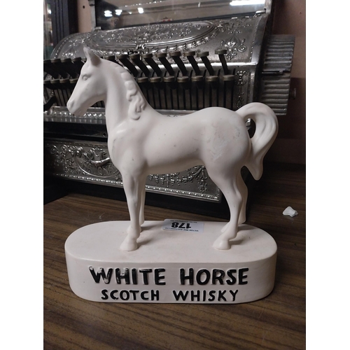 178 - White Horse Scotch Whiskey ceramic advertising horse. {22cm H X 21cm W}.