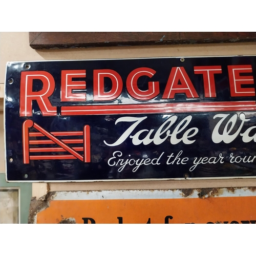 18 - Redgate Table Waters Sold Here enamel advertising sign. {28 cm H x 81 cm W}.