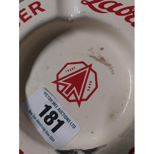 181 - Labatt's Lager Ales Stout enamel advertising ashtray. {2 cm H x 16 cm Dia.}