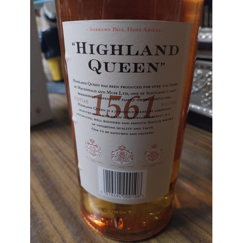 182 - Cased bottle of The Highland Queen Scotch Whiskey. {33 cm H x 9 cm Dia.}.