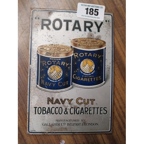 185 - Rotary Navy Cut Cigarettes tin plate showcard. {21 cm H x 14 cm W}.