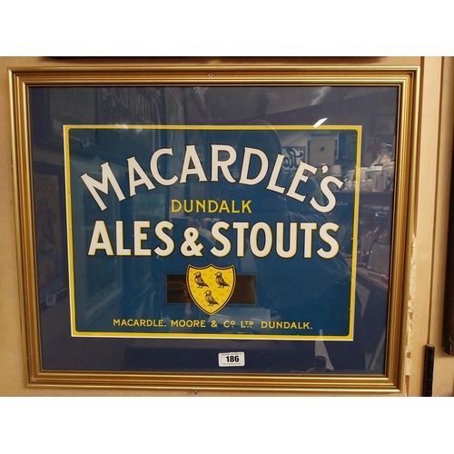 186 - Macardle's Ales and Stouts Dundalk framed showcard. {55 cm H x 68 cm W}.