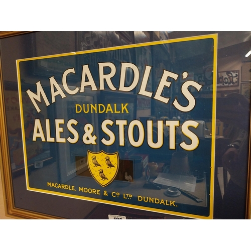 186 - Macardle's Ales and Stouts Dundalk framed showcard. {55 cm H x 68 cm W}.