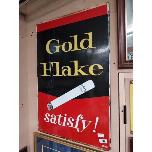 187 - Wills's Gold Flake Satisfies enamel advertising sign. {89 cm H x 59 cm W}.