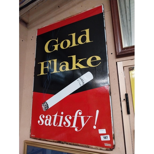 187 - Wills's Gold Flake Satisfies enamel advertising sign. {89 cm H x 59 cm W}.