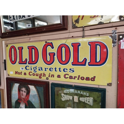 189 - Old Gold Cigarettes Not A Cough in a carload enamel advertising sign. {30 cm H x 90 cm W}.