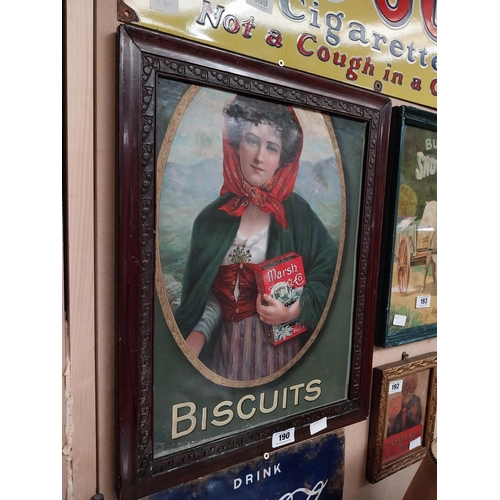 190 - Marsh and Co Biscuits framed advertising showcard. {62 cm H x 48 cm W}.