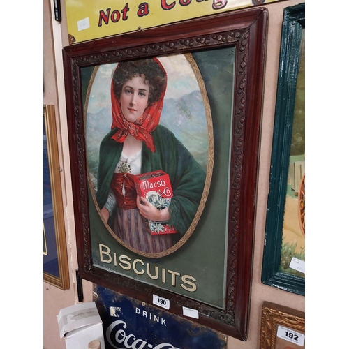 190 - Marsh and Co Biscuits framed advertising showcard. {62 cm H x 48 cm W}.