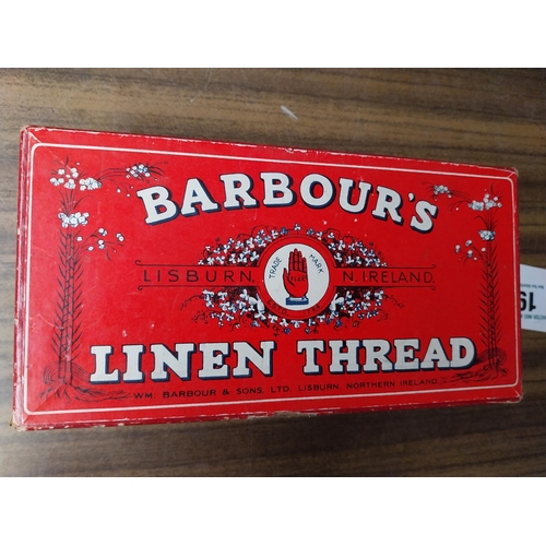 194 - Barbour's Linen Thread advertising box with contents. {6 cm H x 19 cm  W x 10 cm D}.