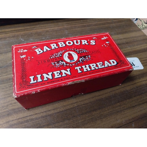 194 - Barbour's Linen Thread advertising box with contents. {6 cm H x 19 cm  W x 10 cm D}.