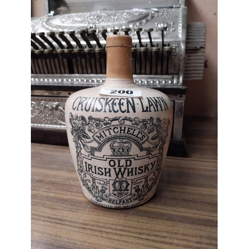 200 - Cruskeen Lawn stoneware advertising flagon. {20 cm H x 13 cm Diam}.