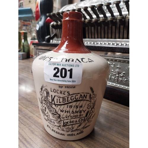 201 - Kilbeggan Irish Whiskey stoneware flagon. {19 cm H x 12 cm Dia.}.