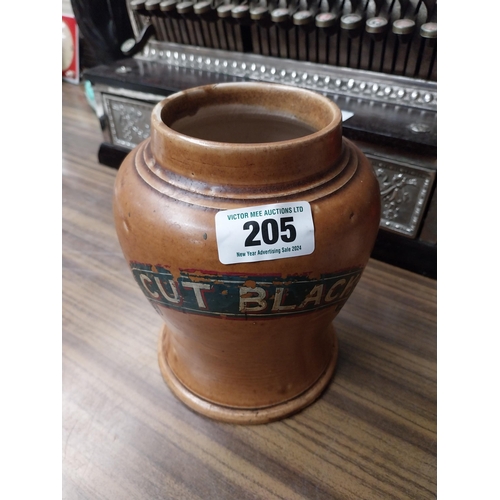 205 - 19th C. Cut Black ceramic tobacco jar. {20 cm H x 17 cm Dia.}.