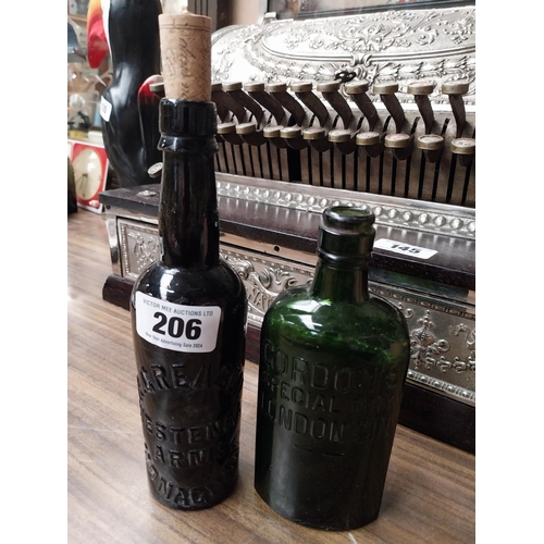 206 - R Greacen Westenra Arms Monaghan Stout Bottle {23 cm H x 6 cm Dia.} and Gordons Special Dry London G... 