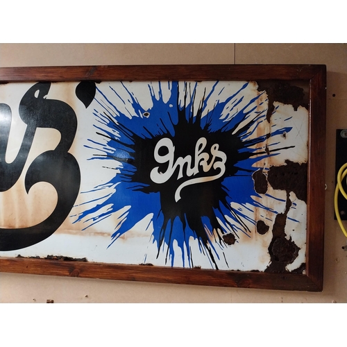 21 - Stephen's Ink enamel advertising sign in wooden frame. {61 cm H x 210 cm W}.