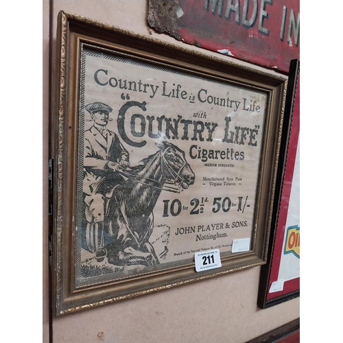 211 - Country Life Cigarettes framed advertising print. {29 cm H x 32 cm W}.