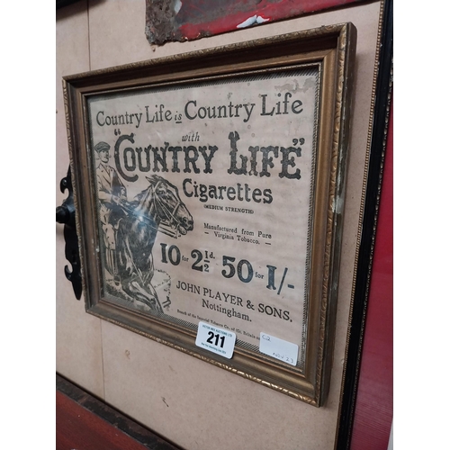 211 - Country Life Cigarettes framed advertising print. {29 cm H x 32 cm W}.