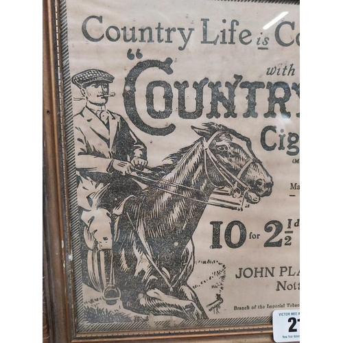 211 - Country Life Cigarettes framed advertising print. {29 cm H x 32 cm W}.