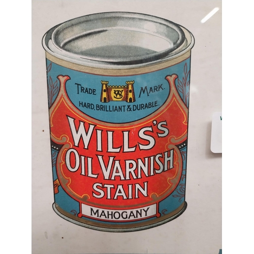 212 - Wills's Oil Varnish Stain framed advertising print.  {44 cm H x 31 cm W}.