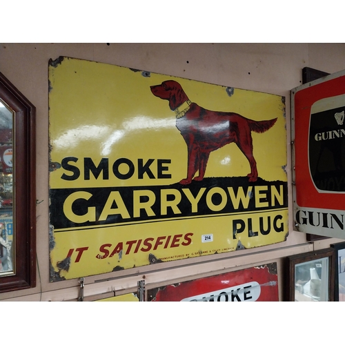 214 - Smoke Garyowen Plug It Satisfies by GSP Lane and Co Limerick enamel sign. {60 cm H x 90 cm W}.