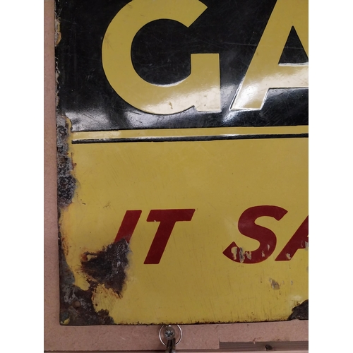 214 - Smoke Garyowen Plug It Satisfies by GSP Lane and Co Limerick enamel sign. {60 cm H x 90 cm W}.