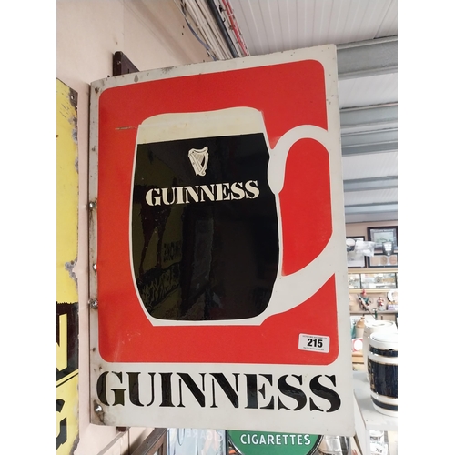 215 - Guinness tinplate double sided advertising sign {62 cm H x 44 cm W}.