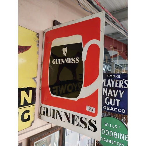 215 - Guinness tinplate double sided advertising sign {62 cm H x 44 cm W}.