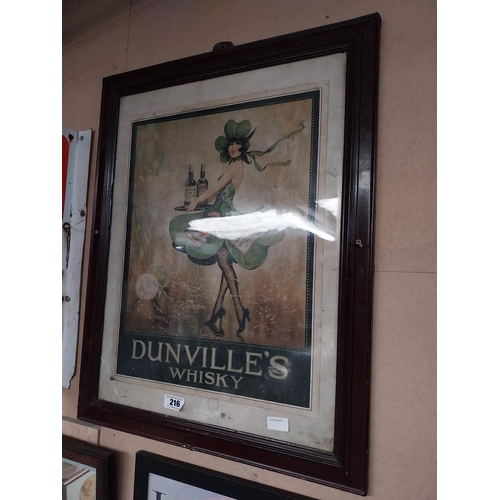 216 - Dunvilles Irish Whiskey Shamrock Lady framed advertising print. {75 cm H x 60 cm W}.