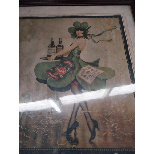 216 - Dunvilles Irish Whiskey Shamrock Lady framed advertising print. {75 cm H x 60 cm W}.