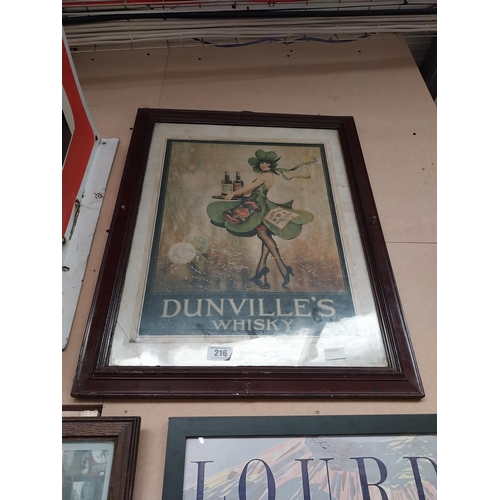 216 - Dunvilles Irish Whiskey Shamrock Lady framed advertising print. {75 cm H x 60 cm W}.