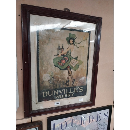 216 - Dunvilles Irish Whiskey Shamrock Lady framed advertising print. {75 cm H x 60 cm W}.