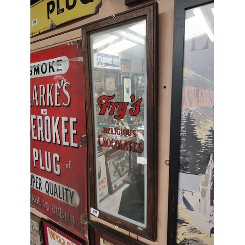 217 - Fry's Delicious Chocolate framed advertising mirror. {75 cm H x 30 cm W}.