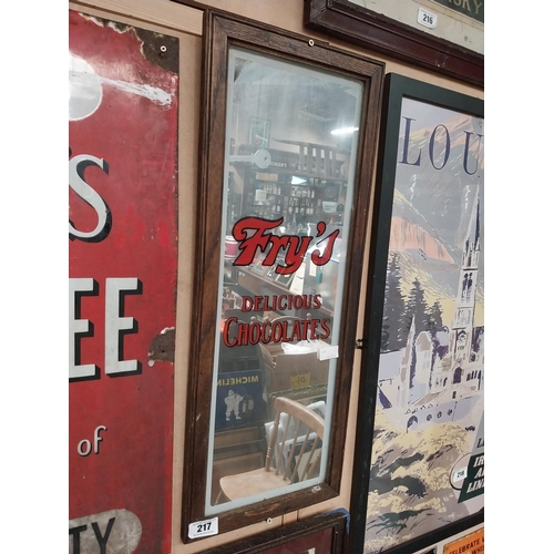 217 - Fry's Delicious Chocolate framed advertising mirror. {75 cm H x 30 cm W}.