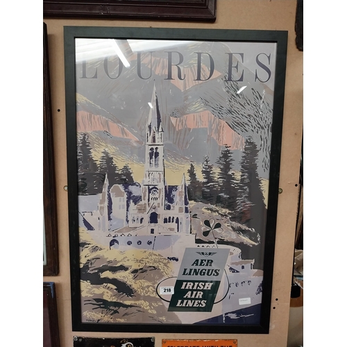 218 - Aer Lingus Irish Airline Lourdes framed advertising print. {94 cm H x 65 cm W}.