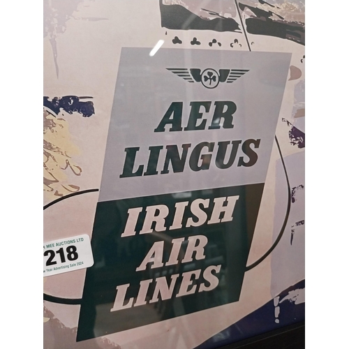 218 - Aer Lingus Irish Airline Lourdes framed advertising print. {94 cm H x 65 cm W}.