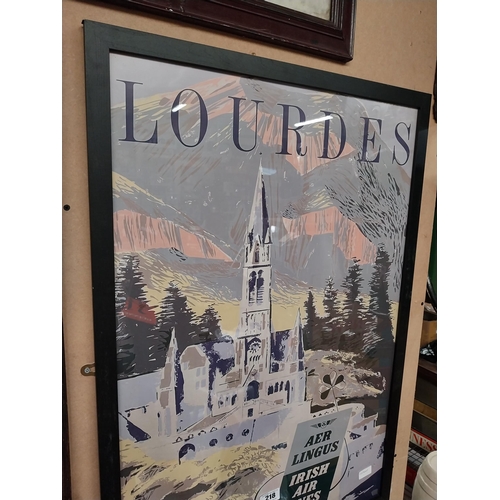 218 - Aer Lingus Irish Airline Lourdes framed advertising print. {94 cm H x 65 cm W}.