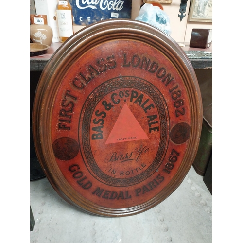 222 - Original Bass and Co Pale Ale in Bottle tinplate oval advertising sign. {85 cm H x 68 cm W}.