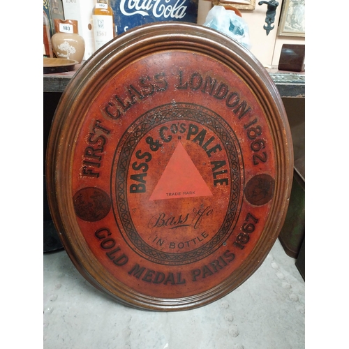 222 - Original Bass and Co Pale Ale in Bottle tinplate oval advertising sign. {85 cm H x 68 cm W}.