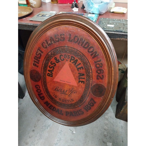 222 - Original Bass and Co Pale Ale in Bottle tinplate oval advertising sign. {85 cm H x 68 cm W}.